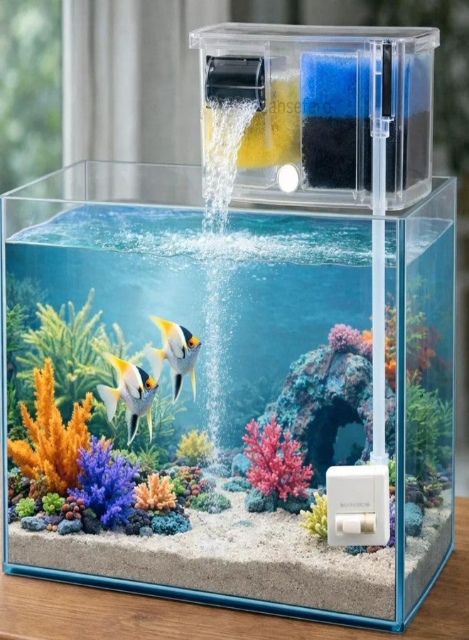 SANSEFERO Multifunctional External Waterfall Aquarium Bio Top Filter with 3-Stage Filtration System Included with Bio Filter Media Sponge & Water Pump (BL-771) - Image 1
